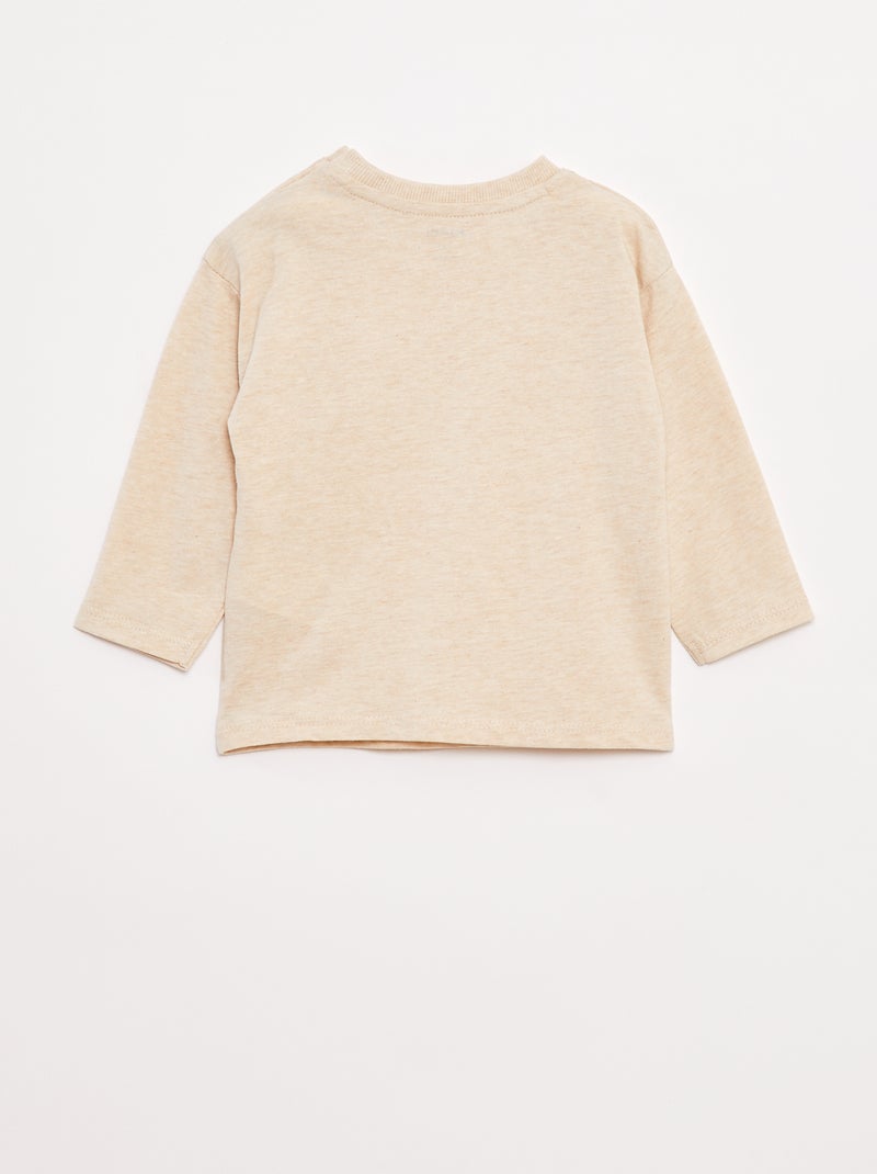 T-shirt met lange mouw en borstzakje Biege - Kiabi