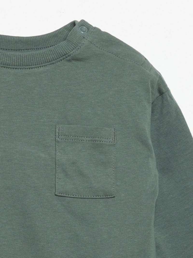T-shirt met lange mouw en borstzakje Groen - Kiabi