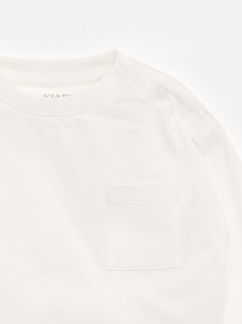 T-shirt met lange mouw en borstzakje Wit - Kiabi