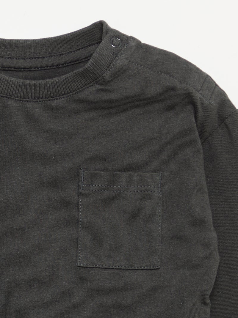 T-shirt met lange mouw en borstzakje Zwart - Kiabi