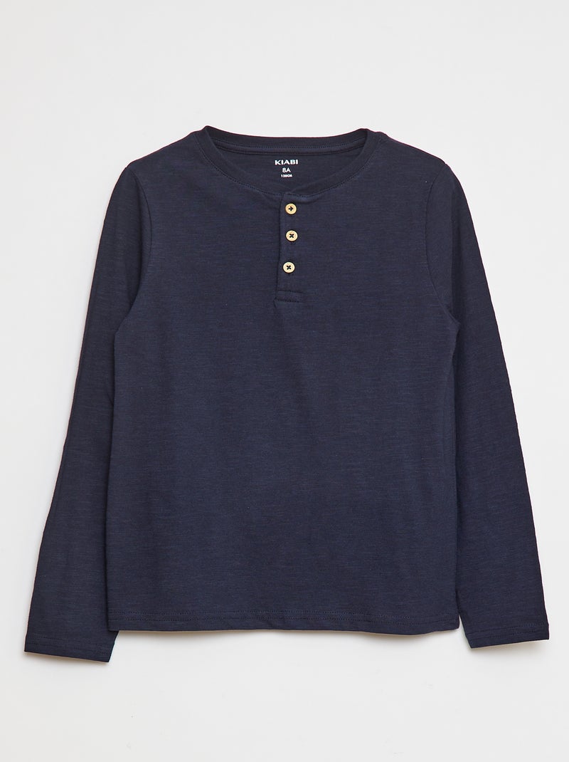 T-shirt met lange mouw en henleykraag Blauw - Kiabi