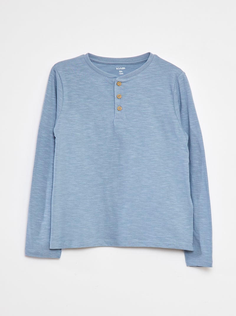 T-shirt met lange mouw en henleykraag Blauw - Kiabi