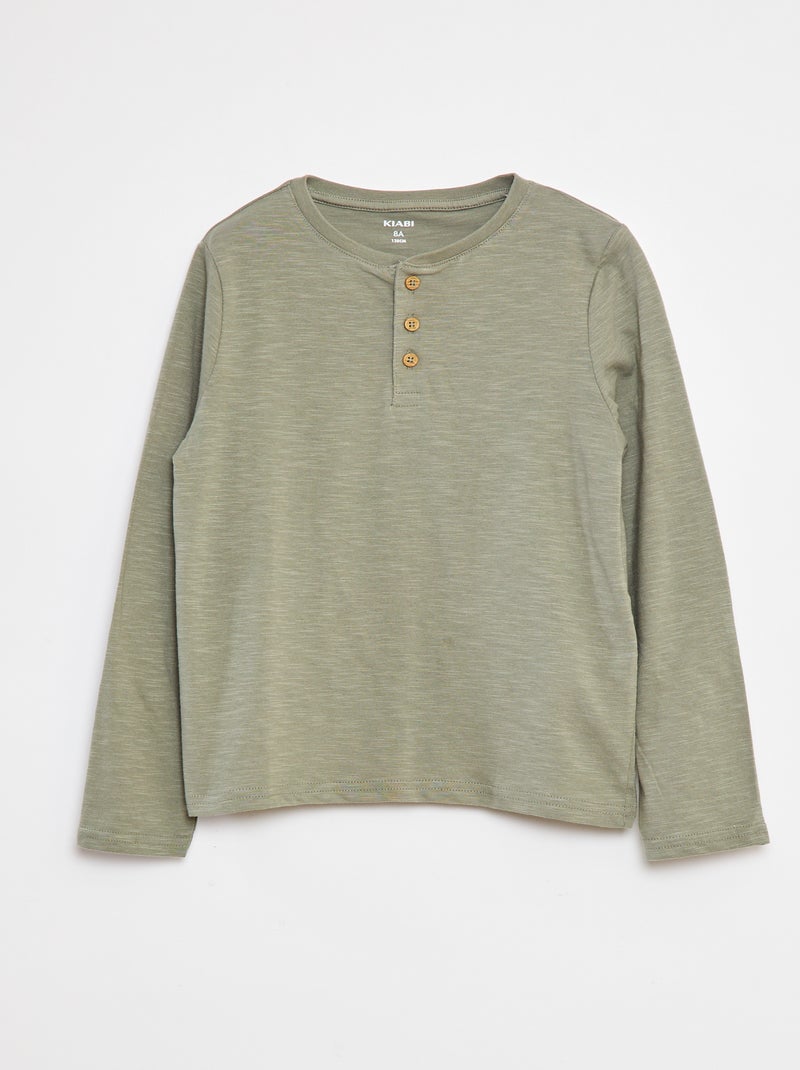 T-shirt met lange mouw en henleykraag Groen - Kiabi