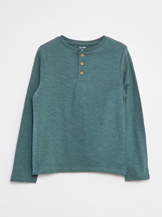T-shirt met lange mouw en henleykraag