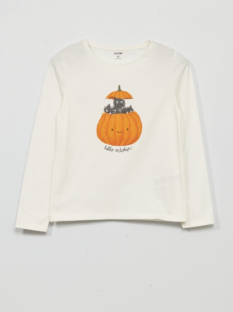 T-shirt met lange mouw en print - Halloween WIT - Kiabi
