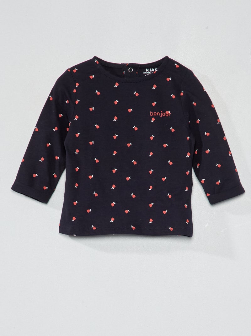 T-shirt met lange mouw en print BLAUW - Kiabi