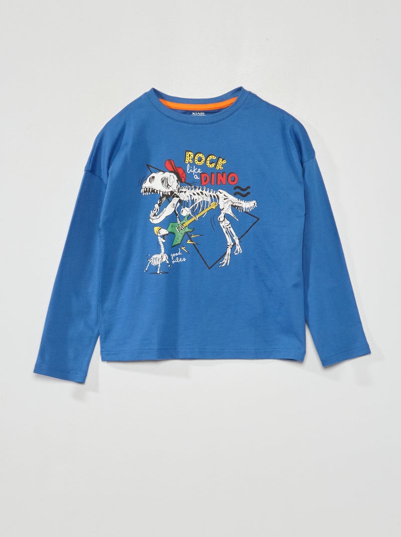 T-shirt met lange mouw en print Blauw - Kiabi