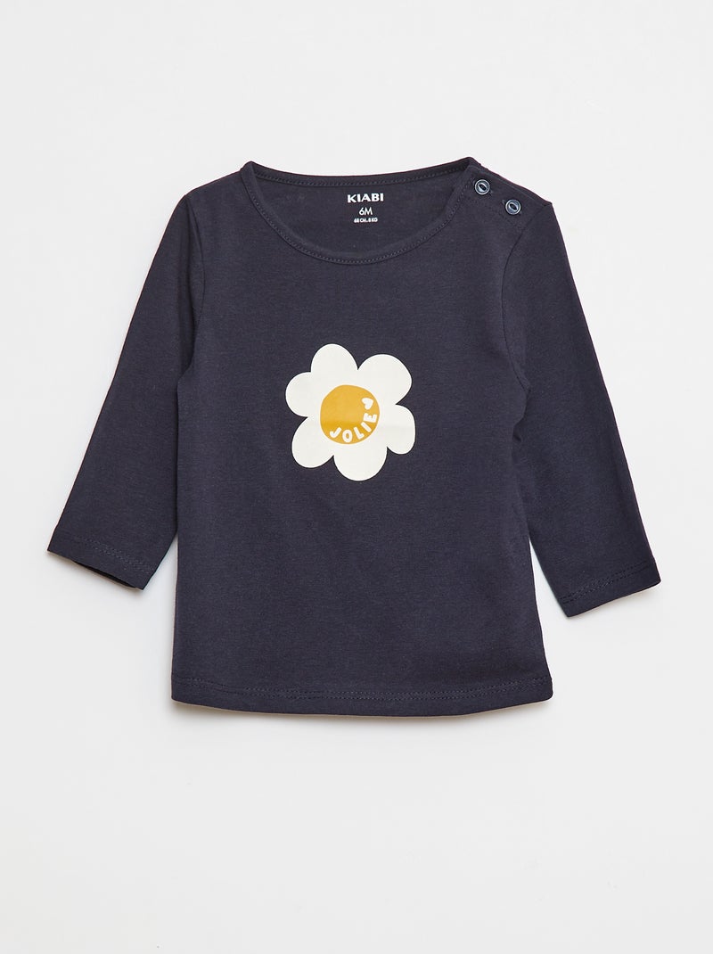 T-shirt met lange mouw en print Blauw - Kiabi