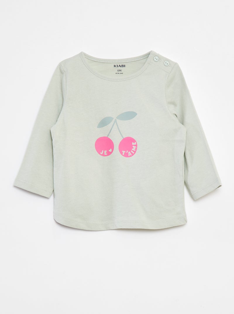 T-shirt met lange mouw en print Groen - Kiabi