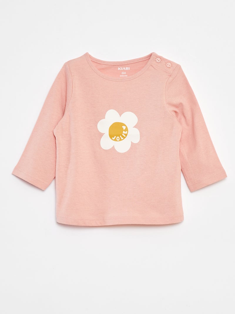 T-shirt met lange mouw en print Rose - Kiabi