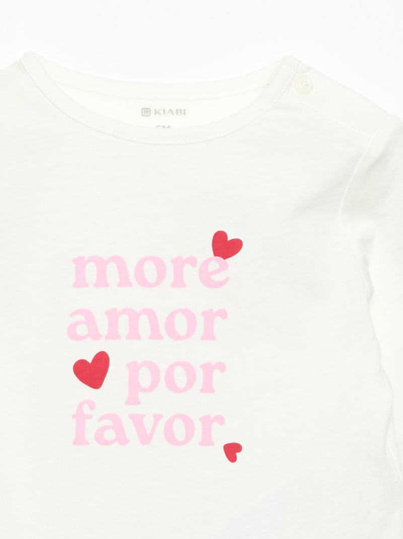 T-shirt met lange mouw en print Wit - Kiabi