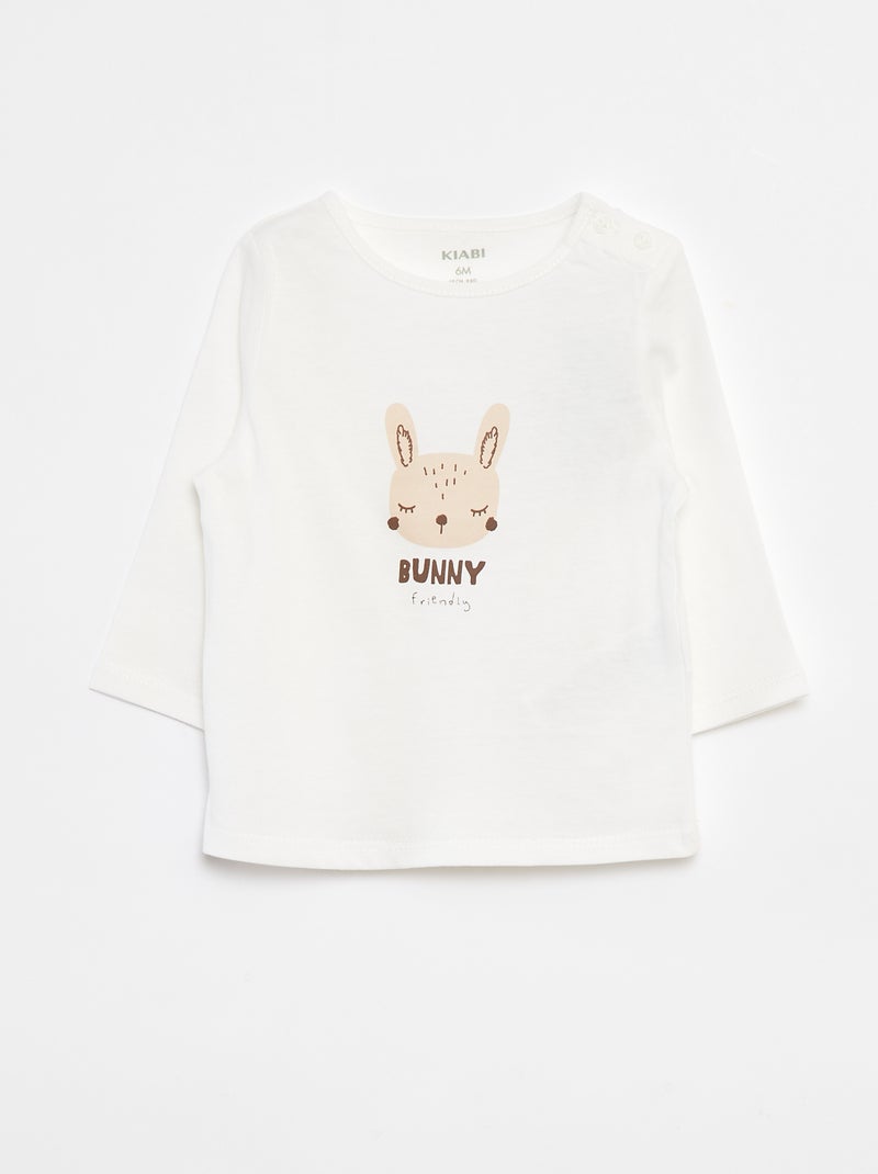 T-shirt met lange mouw en print Wit - Kiabi