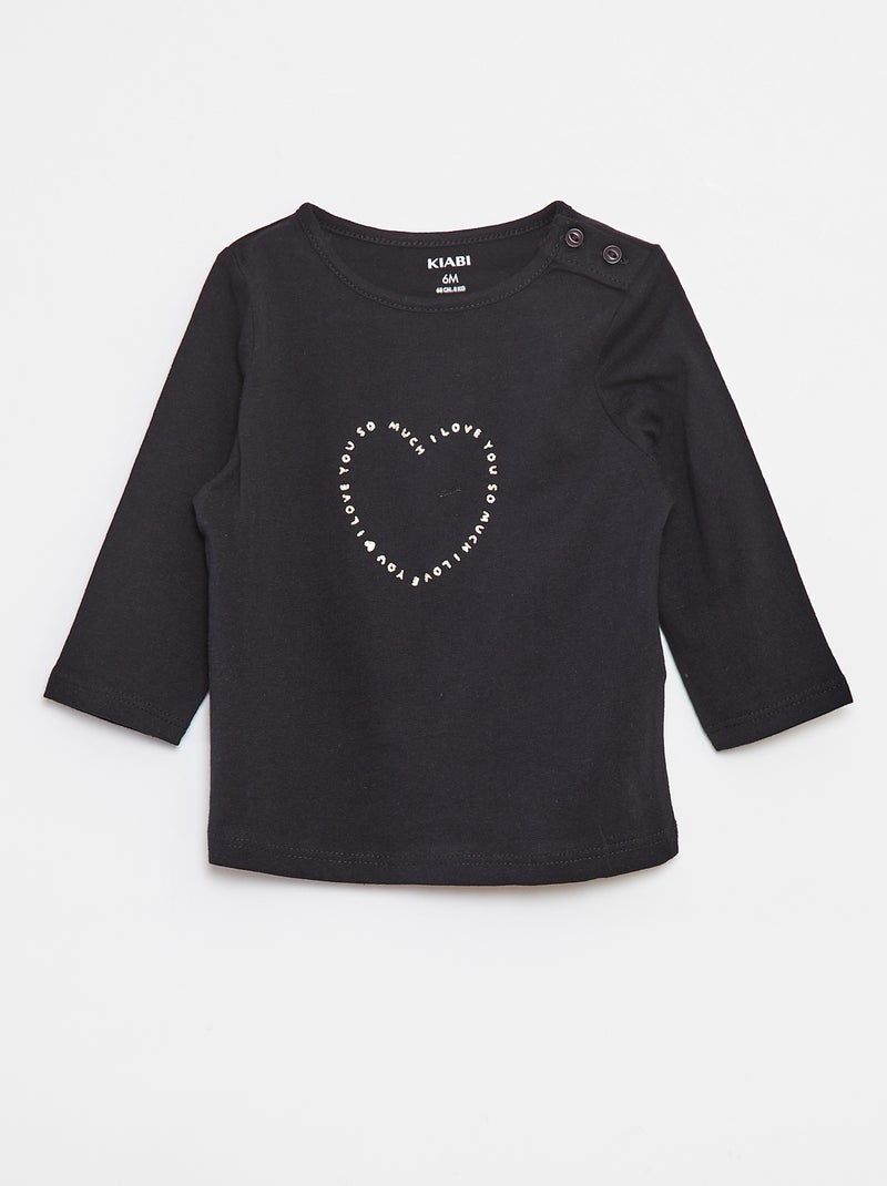 T-shirt met lange mouw en print Zwart - Kiabi