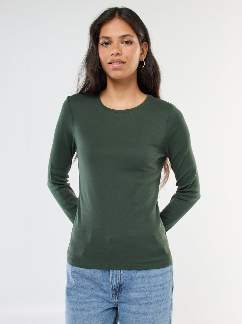 T-shirt met lange mouw Kaki - Kiabi