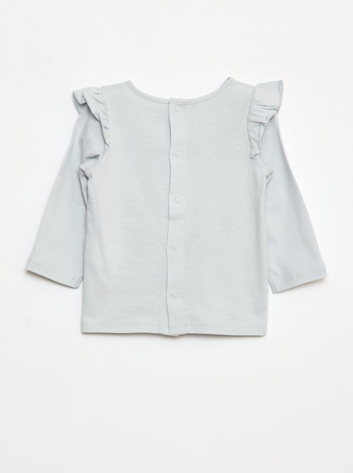 T-shirt met lange mouw, motiefje en ruches rond de mouwinzet - Kiabi