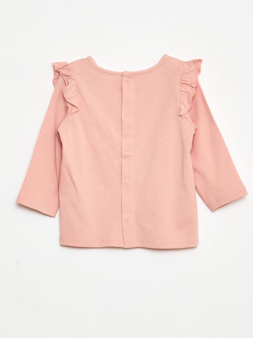 T-shirt met lange mouw, motiefje en ruches rond de mouwinzet - Kiabi