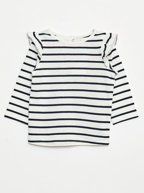 T-shirt met lange mouw, motiefje en ruches rond de mouwinzet - Kiabi