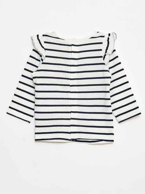 T-shirt met lange mouw, motiefje en ruches rond de mouwinzet - Kiabi