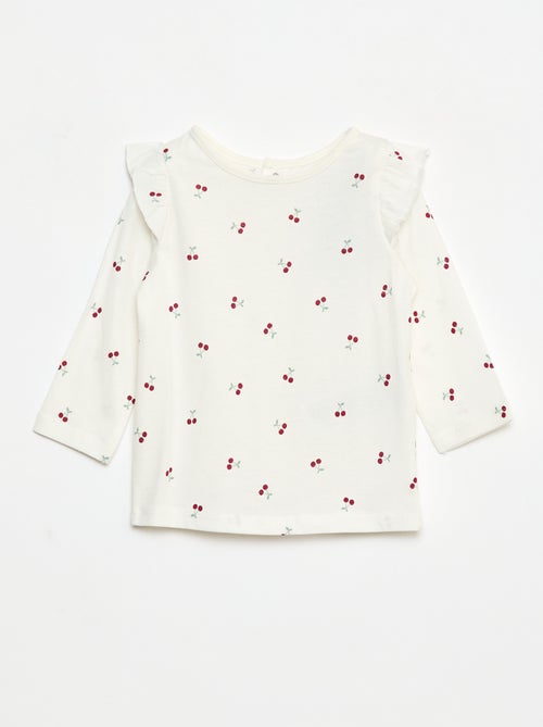 T-shirt met lange mouw, motiefje en ruches rond de mouwinzet - Kiabi