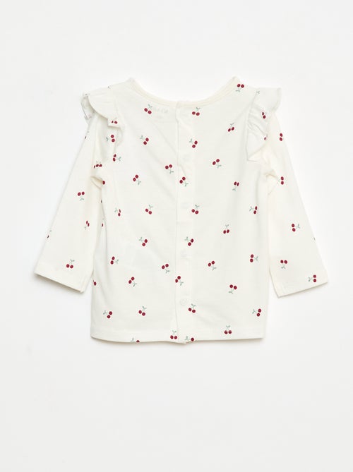 T-shirt met lange mouw, motiefje en ruches rond de mouwinzet - Kiabi