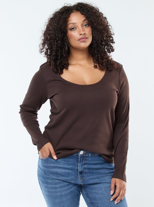 T-shirt met lange mouw van ribstof - Kiabi