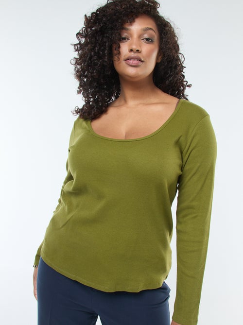 T-shirt met lange mouw van ribstof - Kiabi