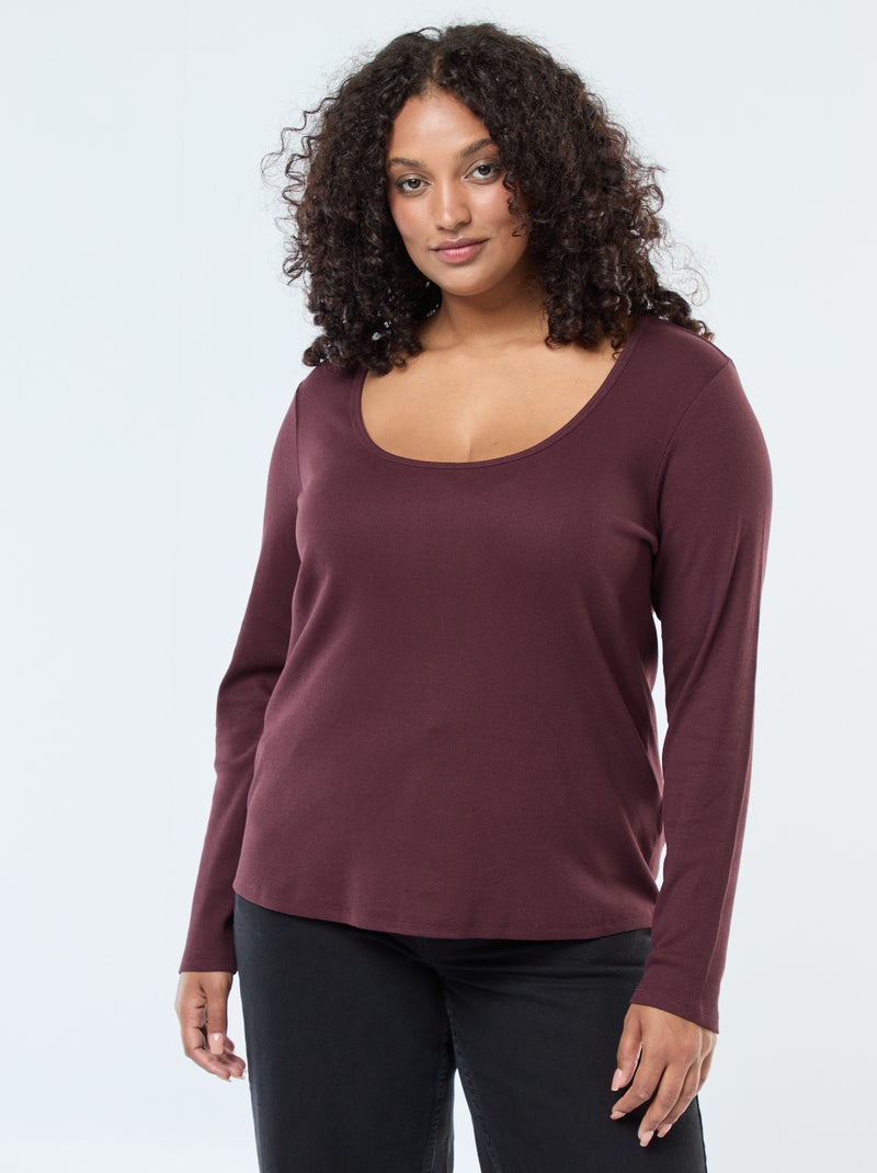 T-shirt met lange mouw van ribstof Paars - Kiabi