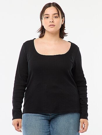 T-shirt met lange mouw van ribstof