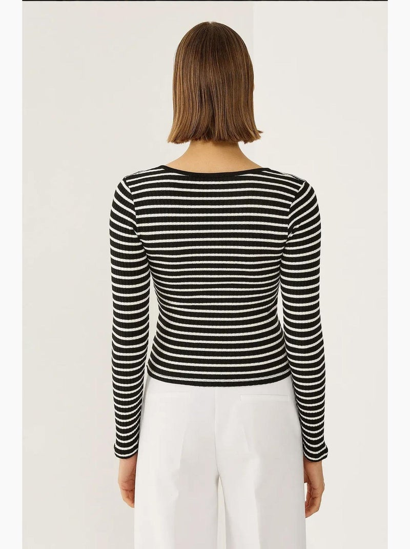 T-shirt met lange mouwen basic gestreept hiccup Zwart Wit - Kiabi