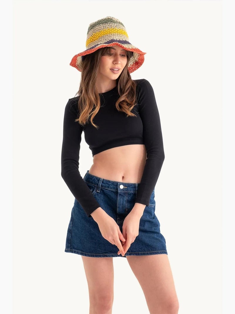 T-shirt met lange mouwen basic ronde hals hiccup Zwart - Kiabi