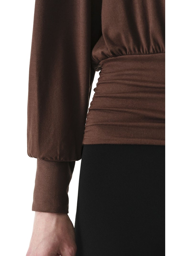 T-shirt met lange mouwen boothals taille detail modal penti Bruin - Kiabi