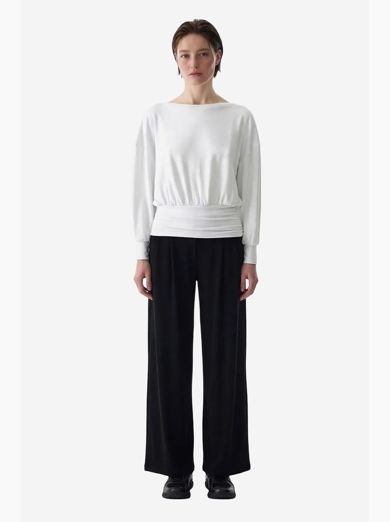 T-shirt met lange mouwen boothals taille detail modal penti Wit - Kiabi
