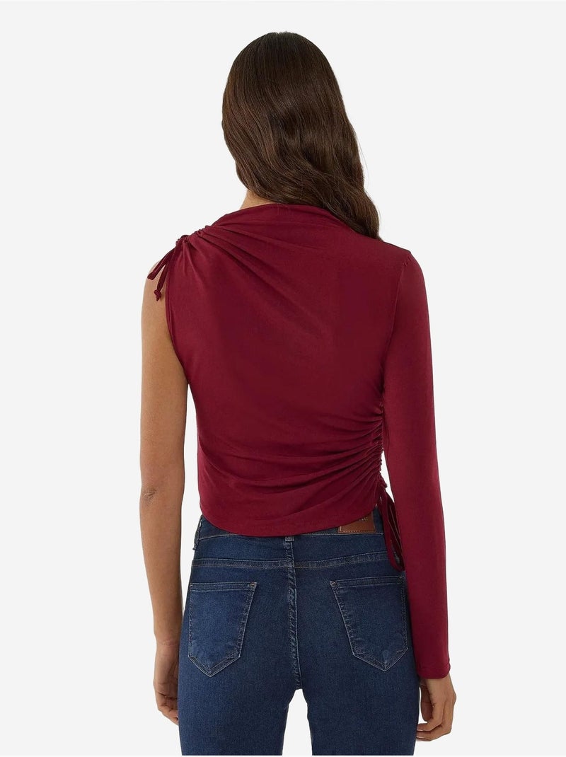 T-shirt met lange mouwen één schouder strik hiccup Rood - Kiabi