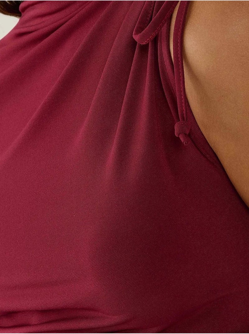 T-shirt met lange mouwen één schouder strik hiccup Rood - Kiabi