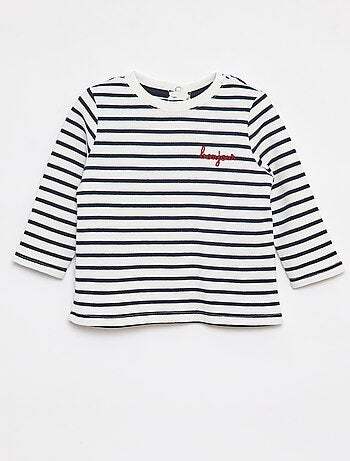 T-shirt met lange mouwen en 'bonjour'-borduursel op de borst