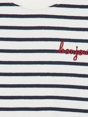 T-shirt met lange mouwen en 'bonjour'-borduursel op de borst