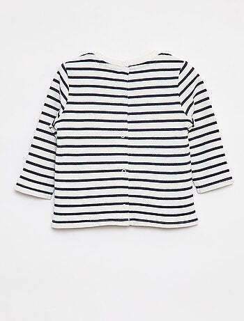 T-shirt met lange mouwen en 'bonjour'-borduursel op de borst