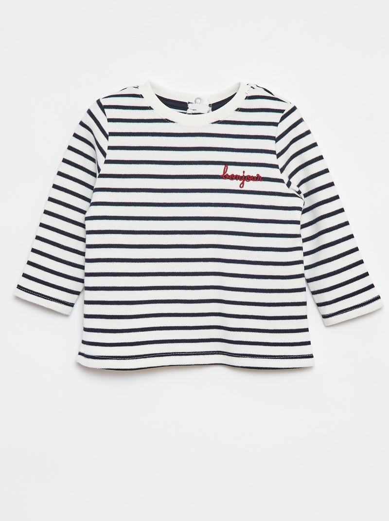 T-shirt met lange mouwen en 'bonjour'-borduursel op de borst Wit - Kiabi