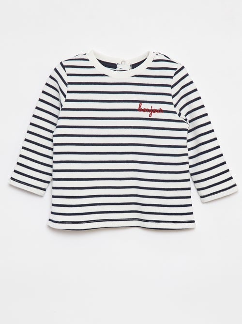 T-shirt met lange mouwen en 'bonjour'-borduursel op de borst - Kiabi