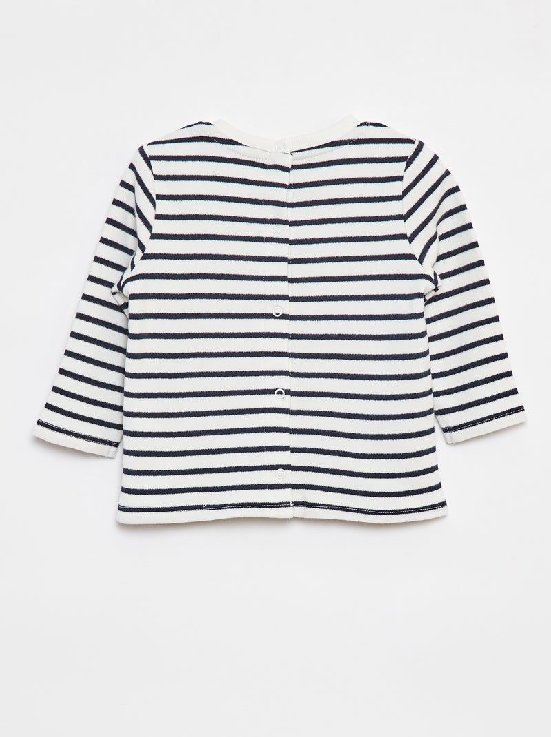 T-shirt met lange mouwen en 'bonjour'-borduursel op de borst Wit - Kiabi