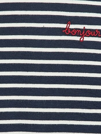 T-shirt met lange mouwen en 'bonjour'-borduursel op de borst