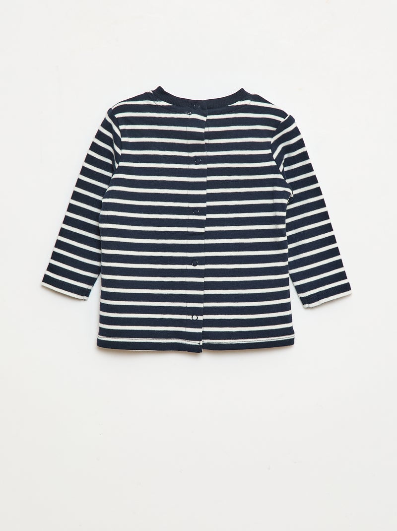 T-shirt met lange mouwen en 'bonjour'-borduursel op de borst Wit - Kiabi