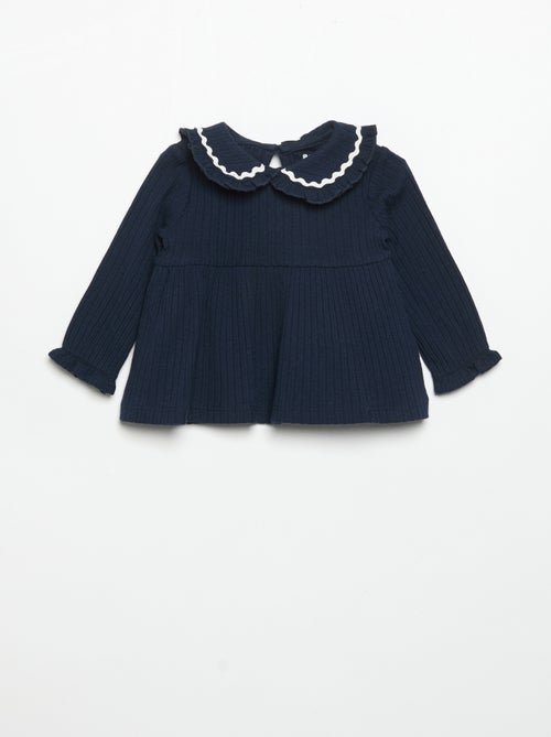 T-shirt met lange mouwen en Claudine-kraag - Kiabi
