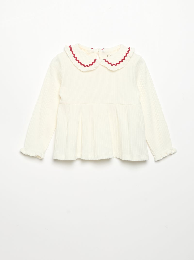 T-shirt met lange mouwen en Claudine-kraag Wit - Kiabi