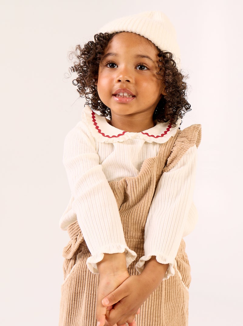 T-shirt met lange mouwen en Claudine-kraag Wit - Kiabi