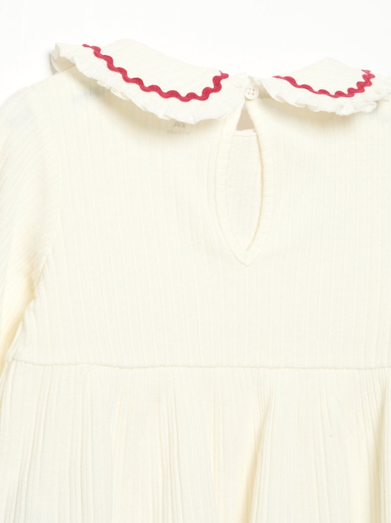 T-shirt met lange mouwen en Claudine-kraag Wit - Kiabi