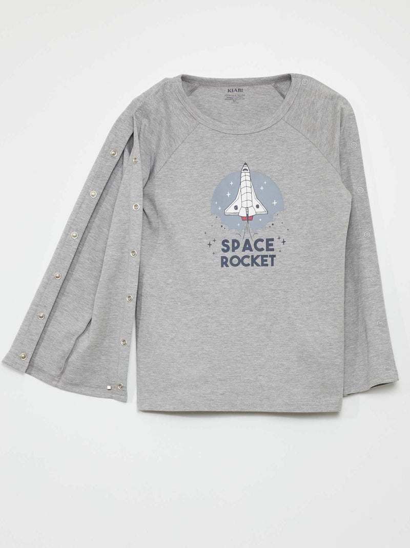 T-shirt met lange mouwen en drukknopen - collectie gemakkelijk aan te trekken GRIJS - Kiabi
