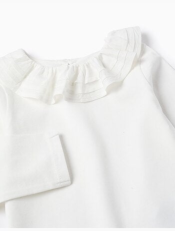 T-shirt met lange mouwen en een kraag met ruches