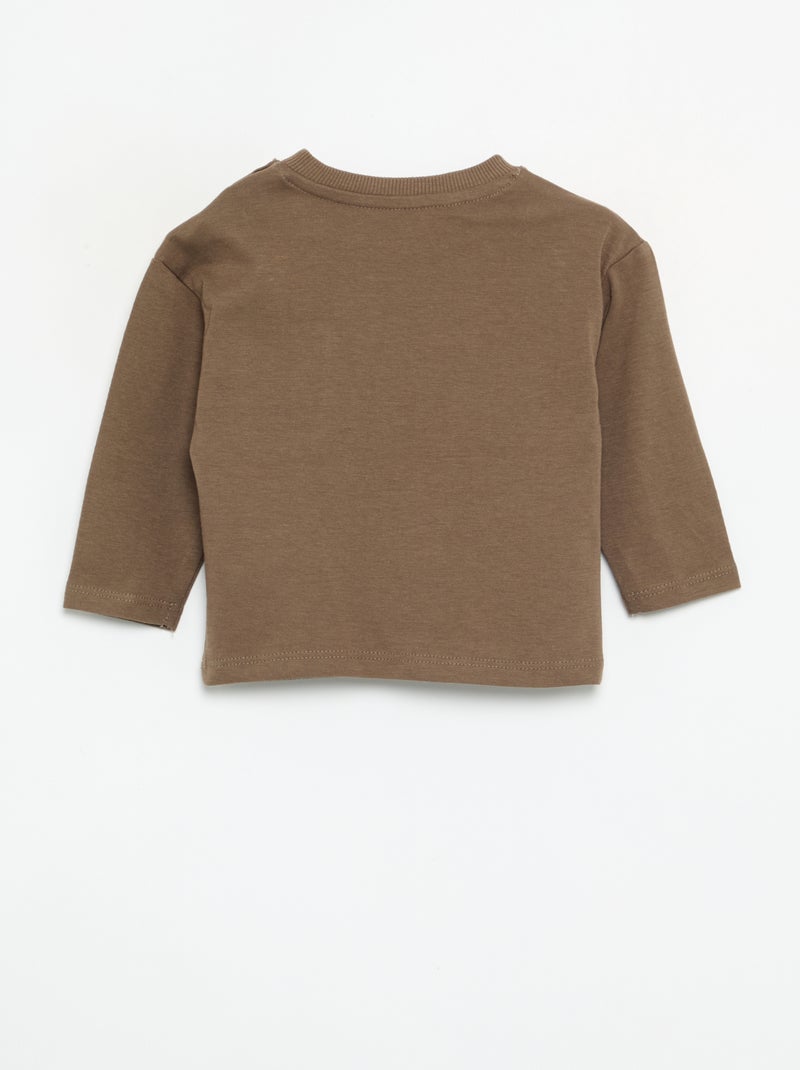 T-shirt met lange mouwen en geanimeerde zak Bruin - Kiabi