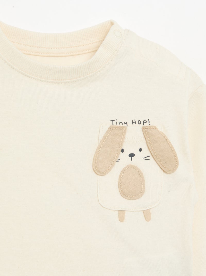 T-shirt met lange mouwen en geanimeerde zak Wit - Kiabi